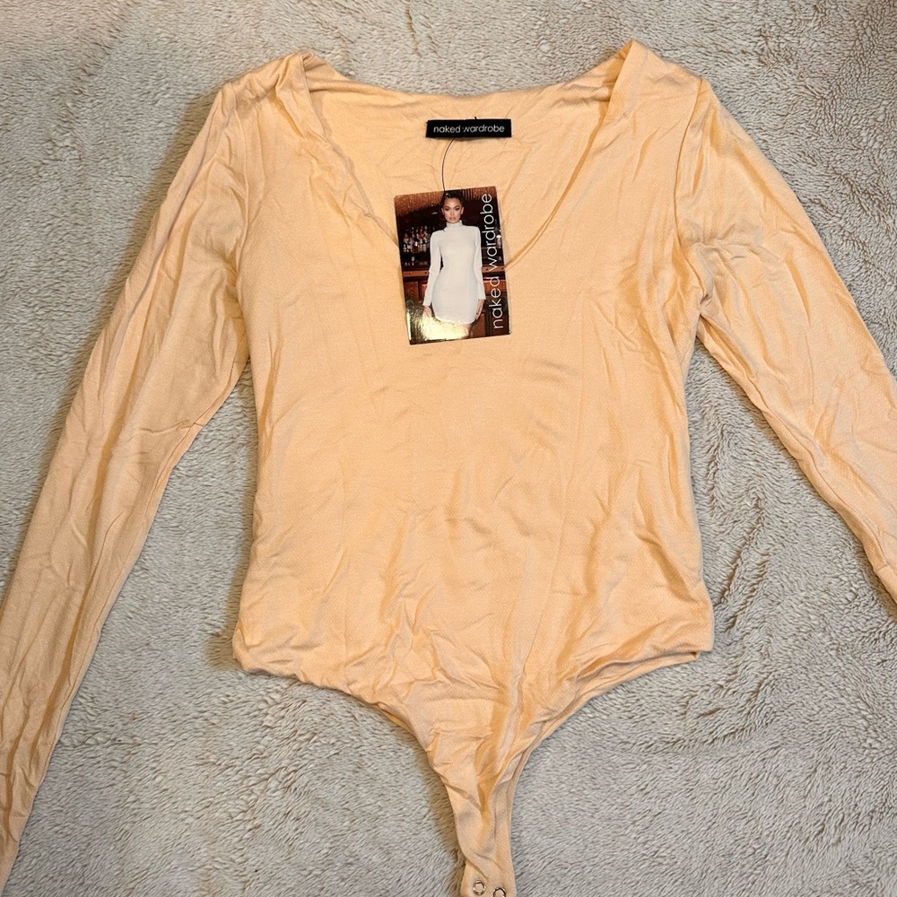 Naked Wardrobe Apricot Long Sleeve Bodysuit